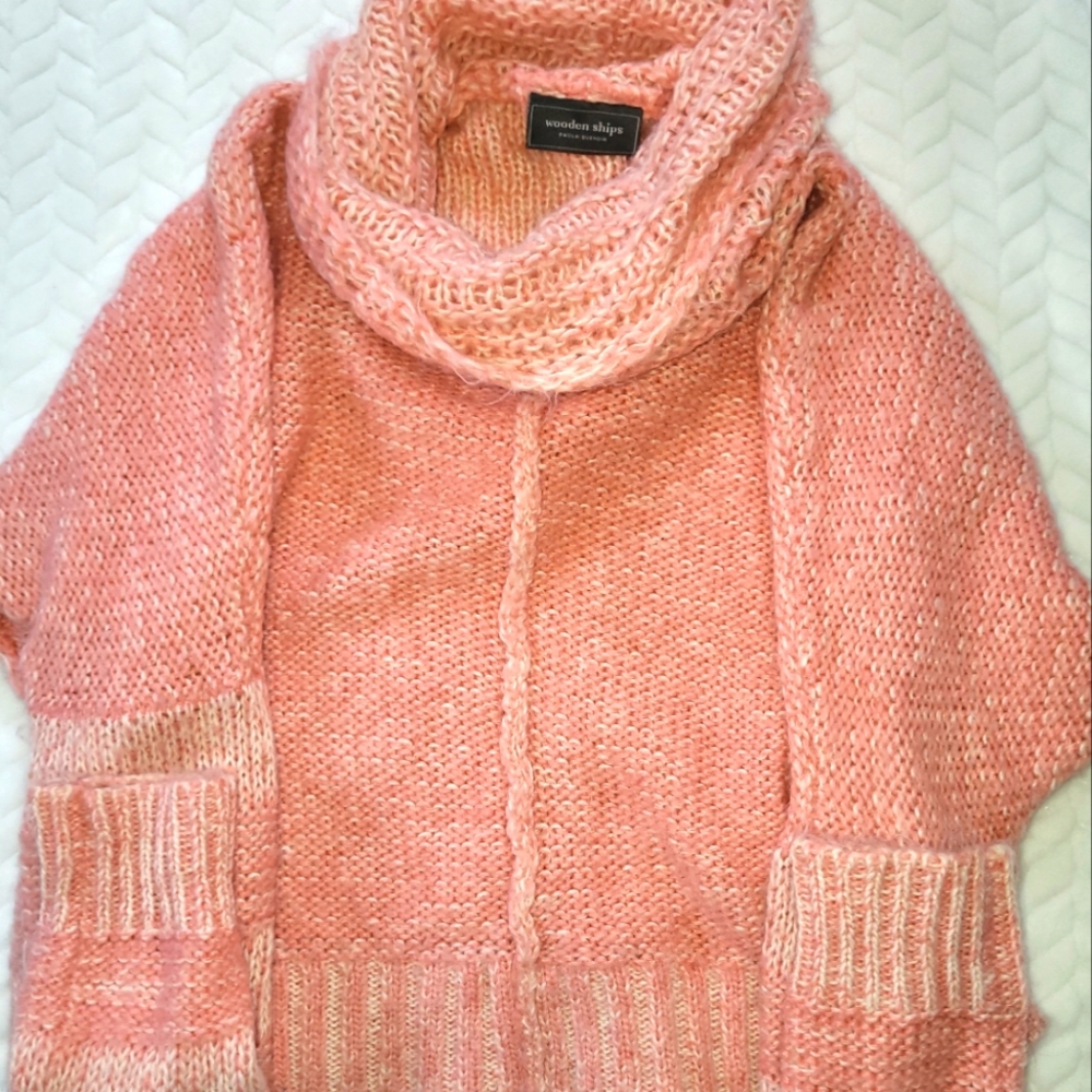 Wooden Ships S/M Pink and White Cowlneck Sweater